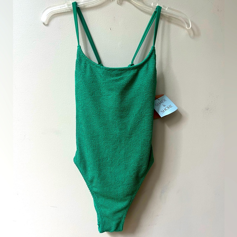 Shade & Shore Textured‎ Cross Back High Leg Cheeky One Piece Swimsuit Small NWT
